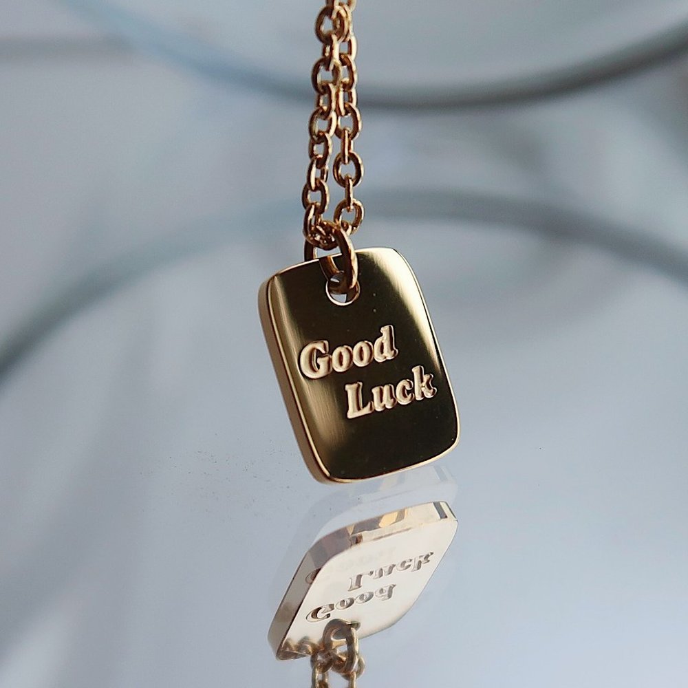 NEW 18K Gold Plated Square Good Luck Pendant Necklace - Picture 2 of 12